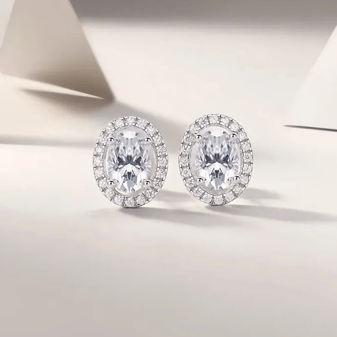Oval Cubic Zirconia Stud Earrings Copper Alloy Geometric Sparkling Jewelry