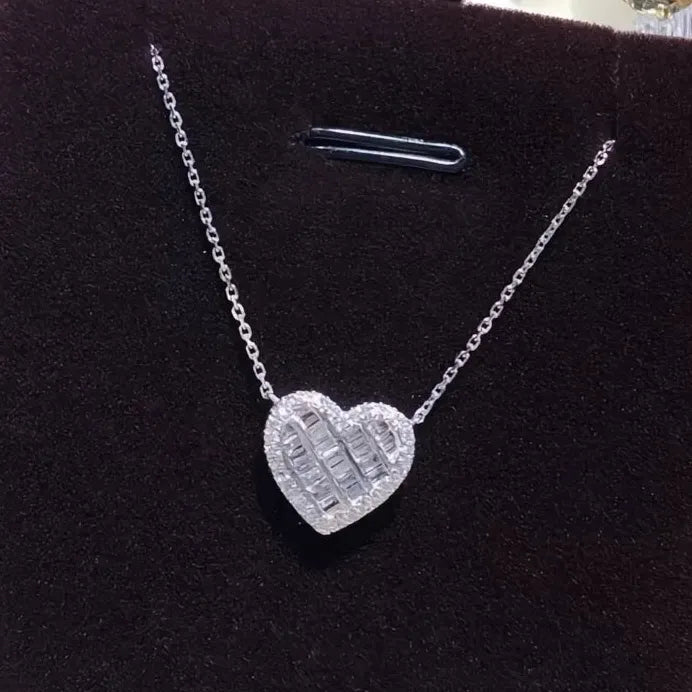 Geometric Heart Pendant Necklace for Women with Cubic Zirconia Silver Chain