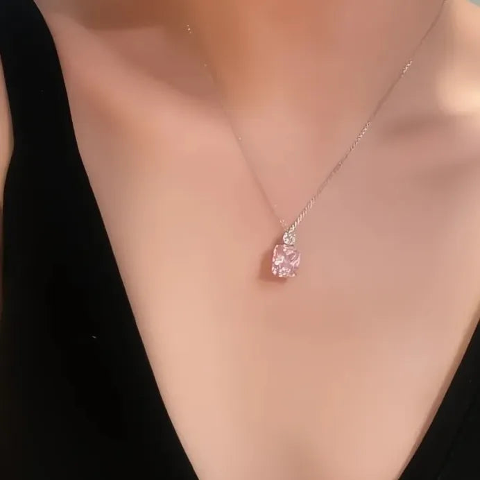 Pink Cubic Zirconia Geometric Pendant Necklace for Women Wedding Jewelry