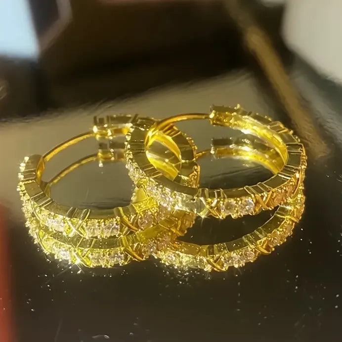 Women’s Gold Geometric Hoop Earrings with Cubic Zirconia Jewelry