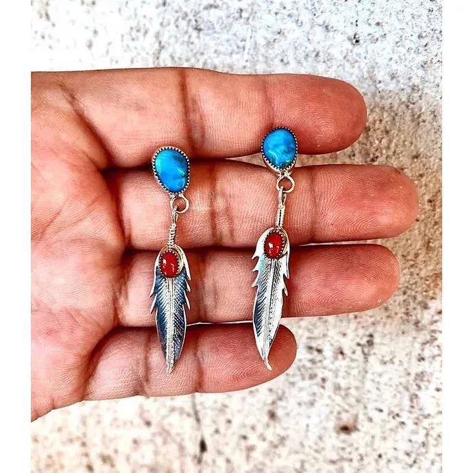 Bohemian Retro Turquoise Drop Earrings Zinc Alloy Stone Pendant Jewelry Gift