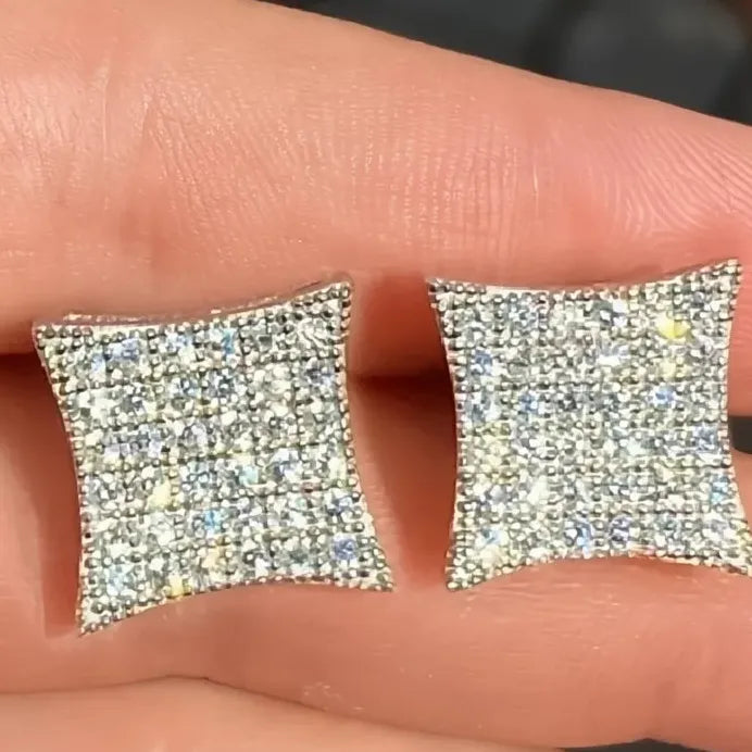 Geometric Cubic Zirconia Stud Earrings for Women Silver Tone Jewelry
