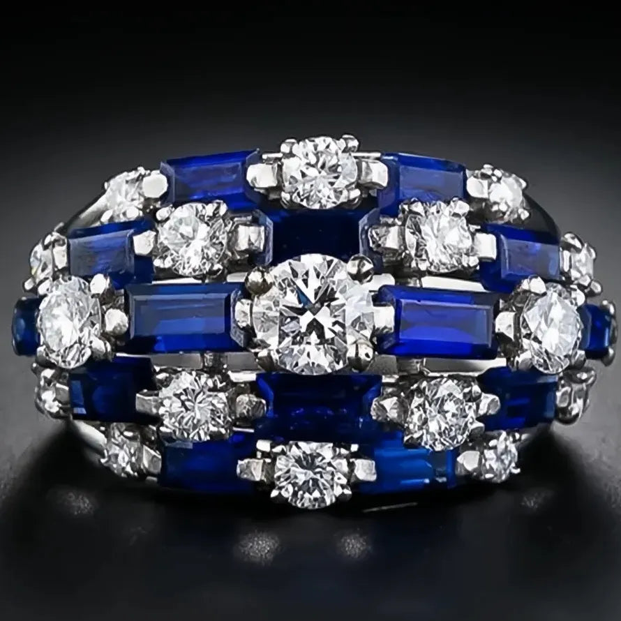 Women Geometric CZ Ring Brass Fashion Party Jewelry Shining Cocktail Ring