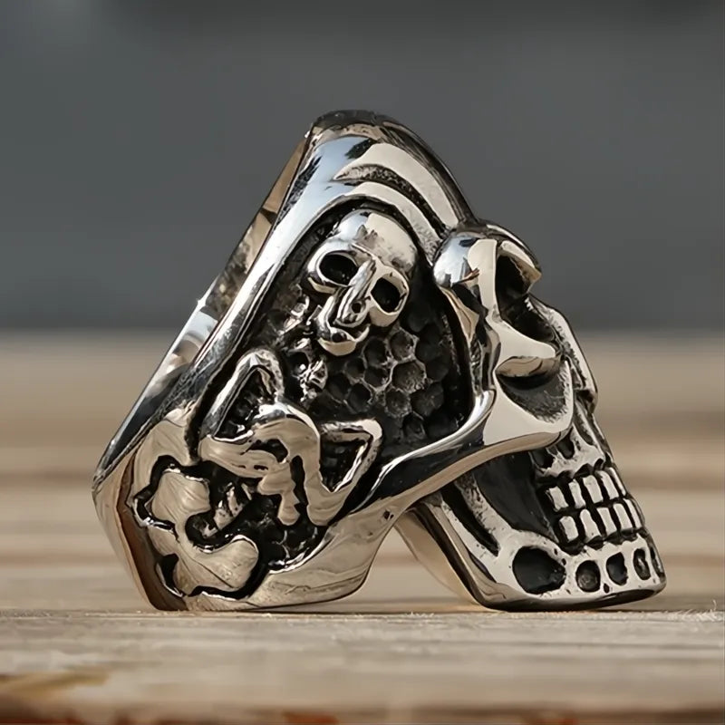 Kapala Skull Ring Men Boys 316L Stainless Steel Gothic Biker Neo-Gothic Motor Ring 7-14