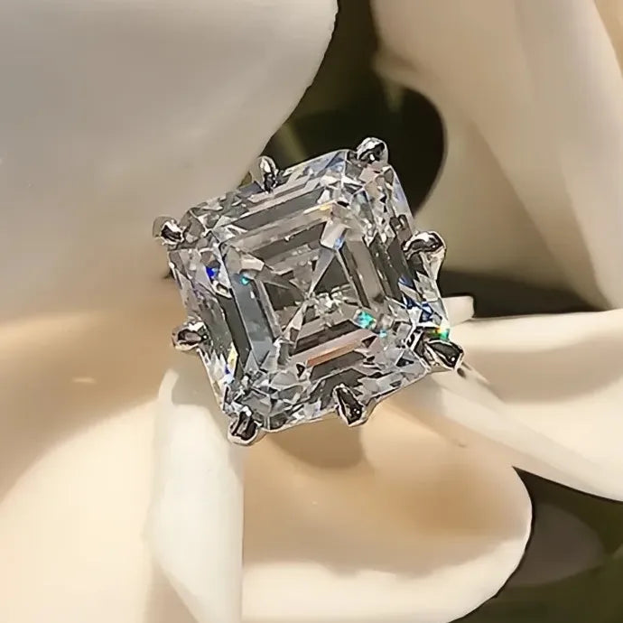 Square Crystal Cubic Zirconia Geometric Brass Wedding Engagement Ring for Women