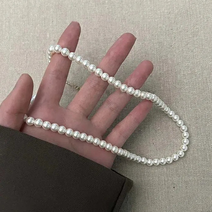 Vintage White Imitation Pearl Chain Choker Necklace for Women Gift Jewelry