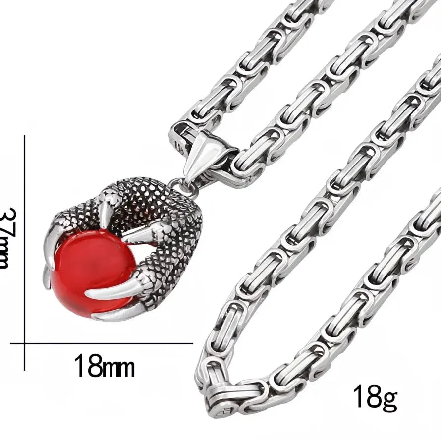 Viking Dragon Claw Necklace Red Bead Pendant Stainless Steel Men Gift