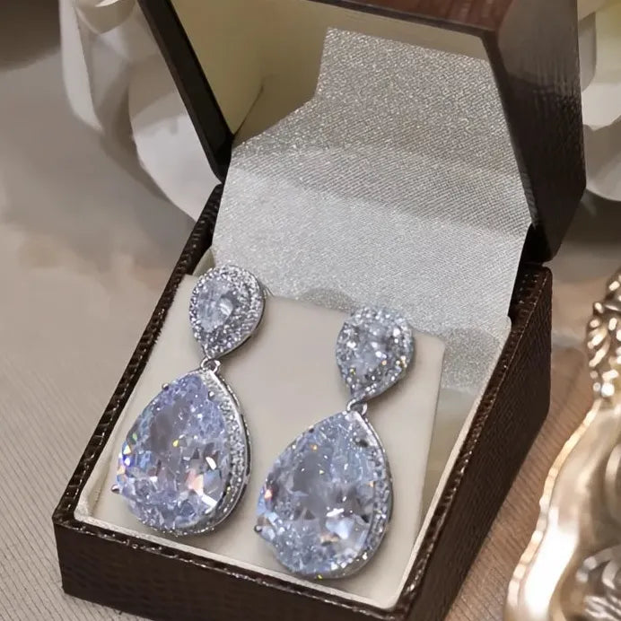 Big Water Drop Cubic Zirconia Dangle Earrings for Women Wedding Party