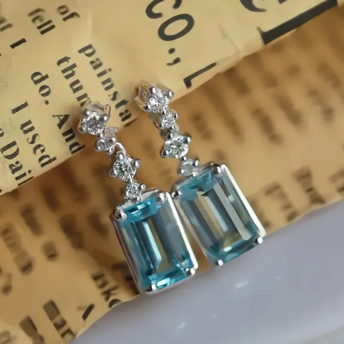 Sky Blue Cubic Zirconia Geometric Silver Dangle Earrings Wedding Gift