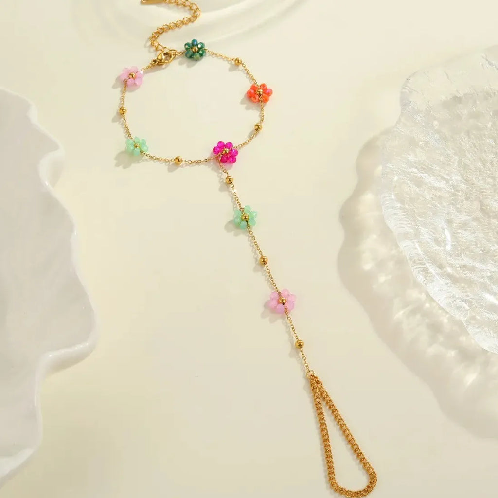 Acrylic Colored Flower Chain Bracelet and Connected Fingers Waterproof Jewelry Ballpoint