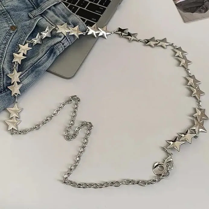 Adjustable Silver Zinc Alloy Star Waist Chain Boho Belly Belt Gift