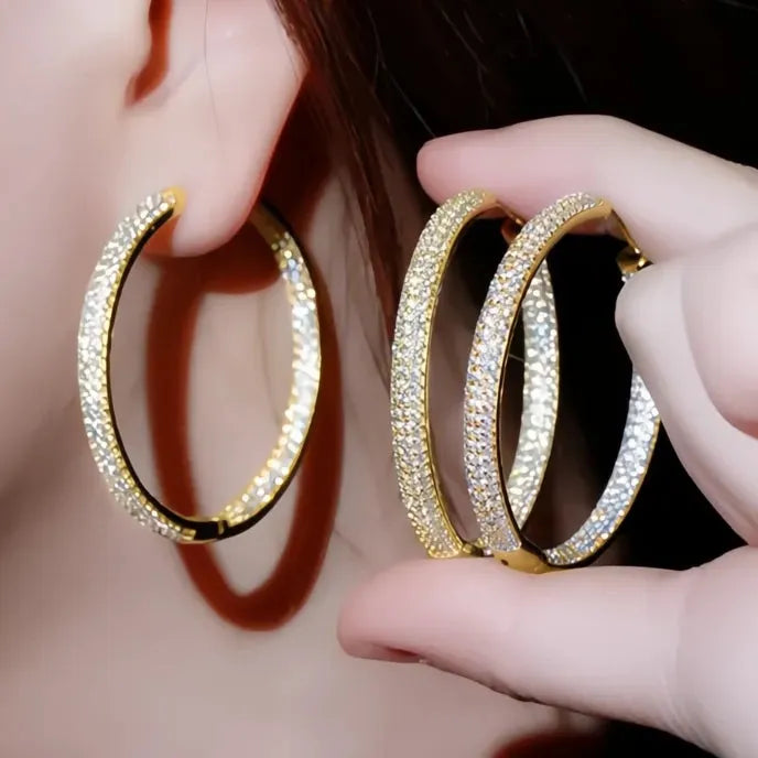 Full Bling Iced Out Big Circle Hoop Earrings for Women Cubic Zirconia Trendy Fashion Jewelry