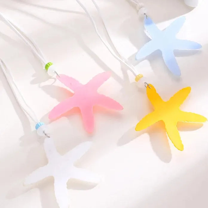 Candy Colored Starfish Pendant Necklace for Women Adjustable Nylon Rope