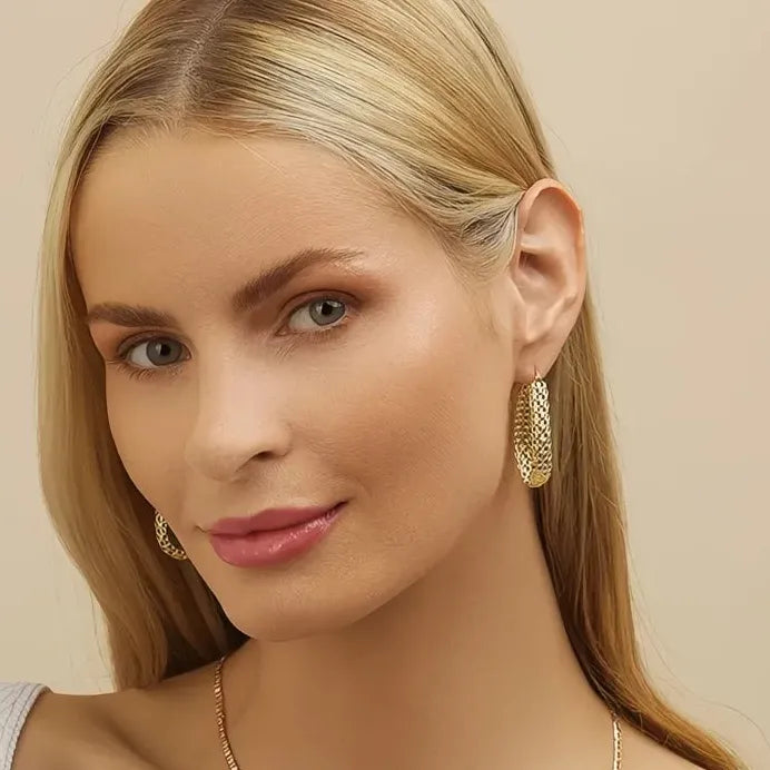 Luxury Women Gold Color Geometric Hoop Earrings with Chain for Weddings