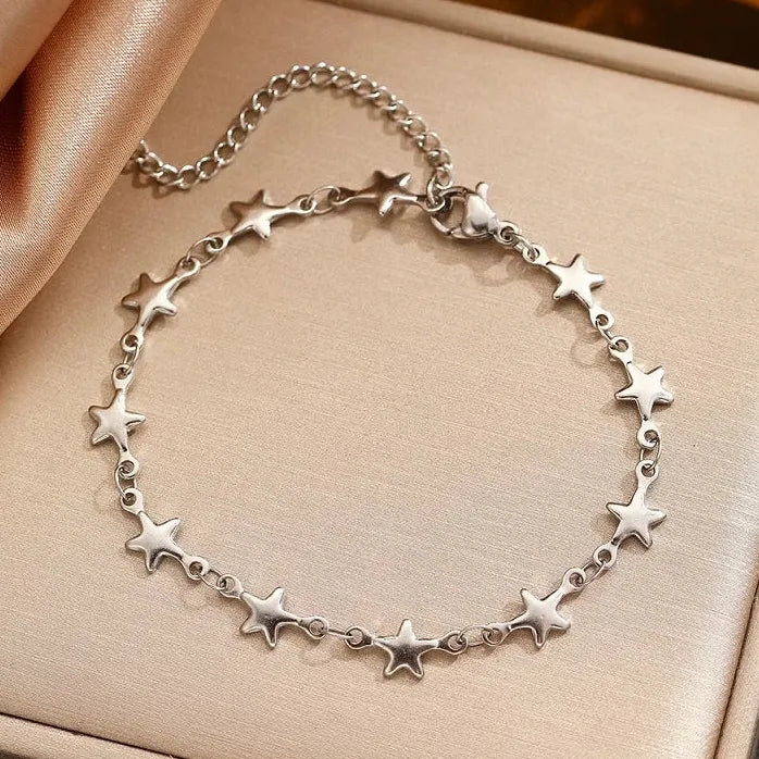 Gold Stainless Steel Star Tennis Chain Bracelet for Women Waterproof Jewelry Gift