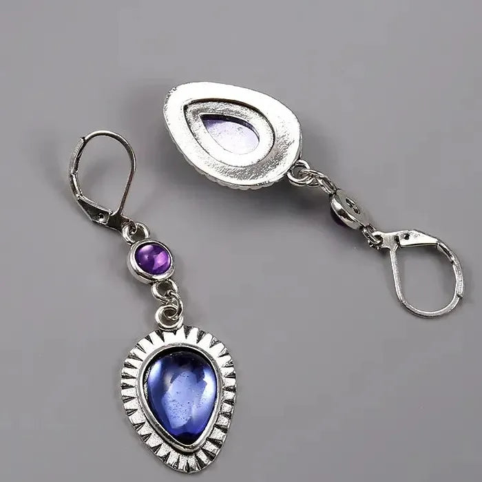 Retro Water Droplet Imitation Natural Stone Pendant Earrings for Women Wedding Party