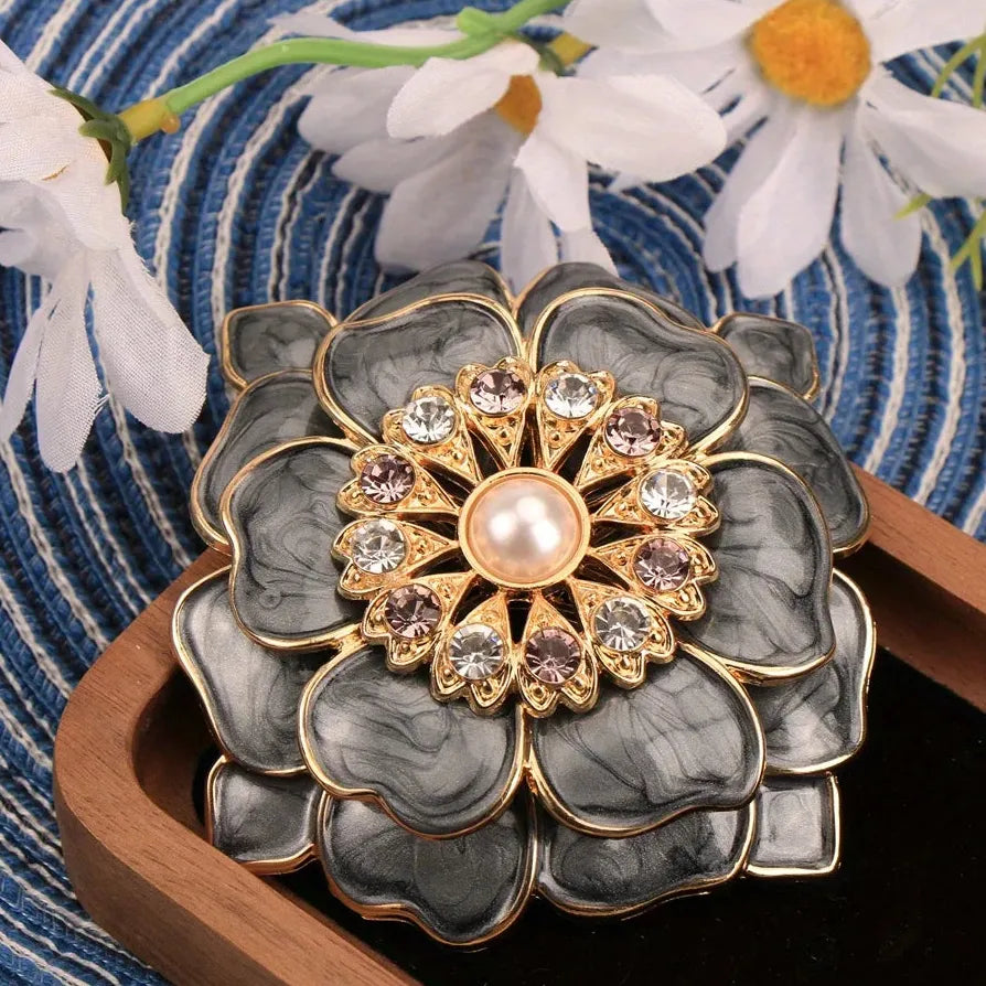 French Multi-Layer Glitter Flower Brooch Pin Classic Jewelry for Women