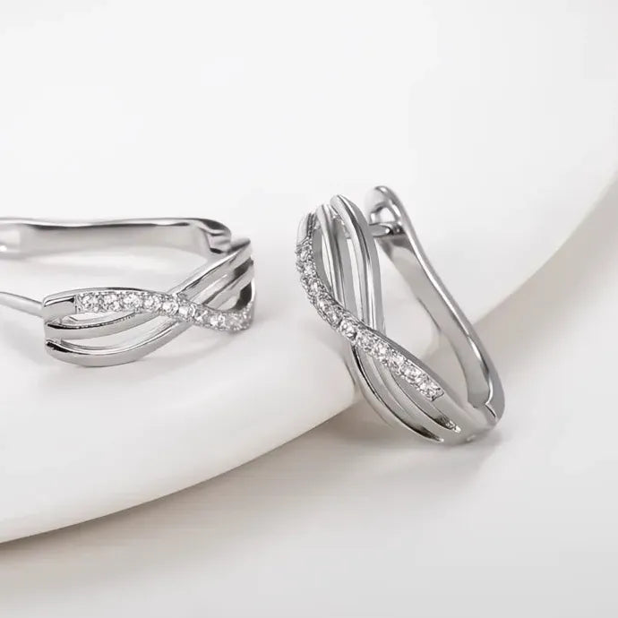 Silver Copper Alloy Cross Hoop Earrings with White CZ Stone 2022