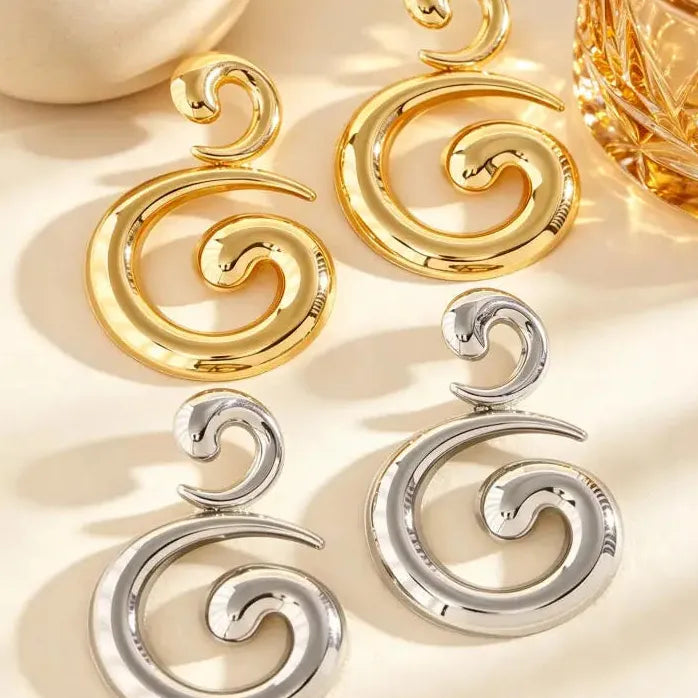 Exaggerated Metal Spiral Drop Earrings Women Retro Geometric Hollow Large Dangle Jewelry