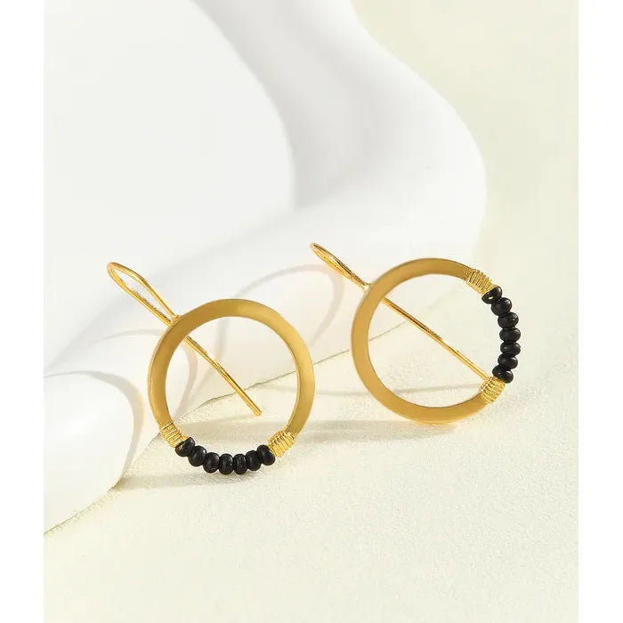 Geometric Circular Black Drip Oil Drop Earrings Gold Zinc Alloy Gemstone Jewelry