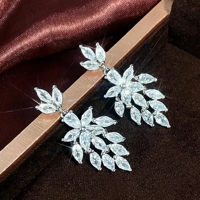 Luxury Bridal Geometric Marquise Cubic Zirconia Dangle Earrings for Women