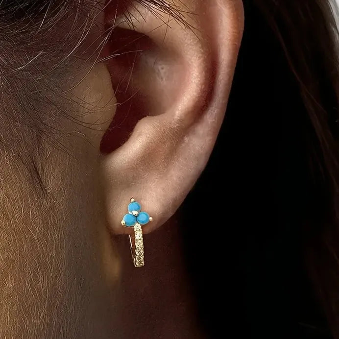 Geometric Blue Flower Cubic Zirconia Hoop Earrings for Women Stylish Jewelry