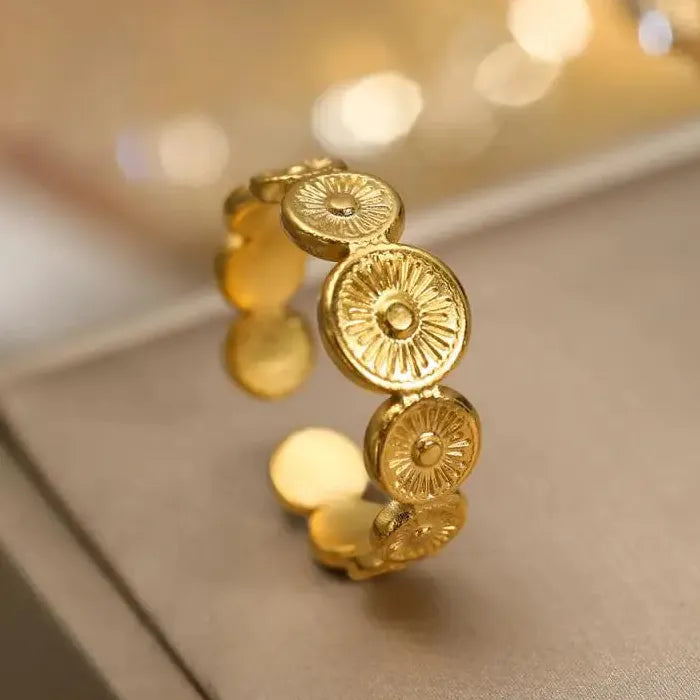 Adjustable Geometric Stainless Steel Open Ring for Men and Women Gold Vintage Jewelry