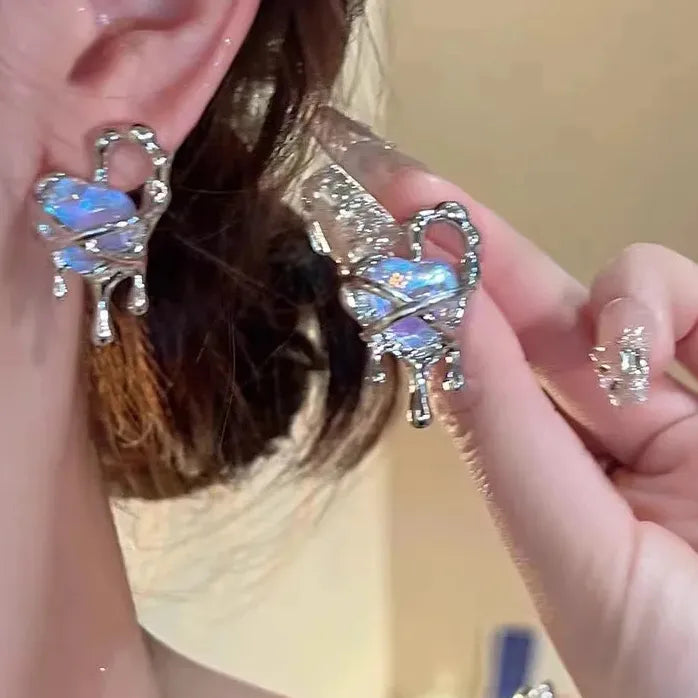 Zircon Opal Moon Tassel Drop Earrings for Women Elegant Jewelry