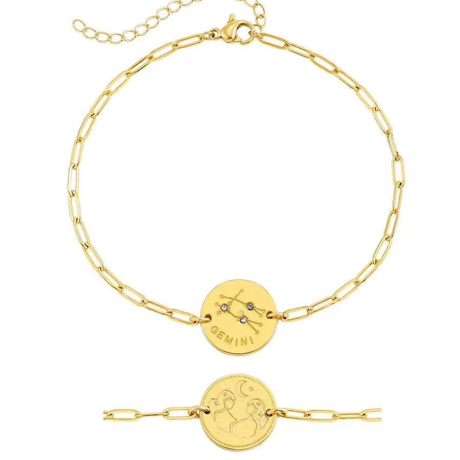 Handmade 12 Zodiac Sign Bracelet Titanium 18k Gold Plated Waterproof Hypoallergenic