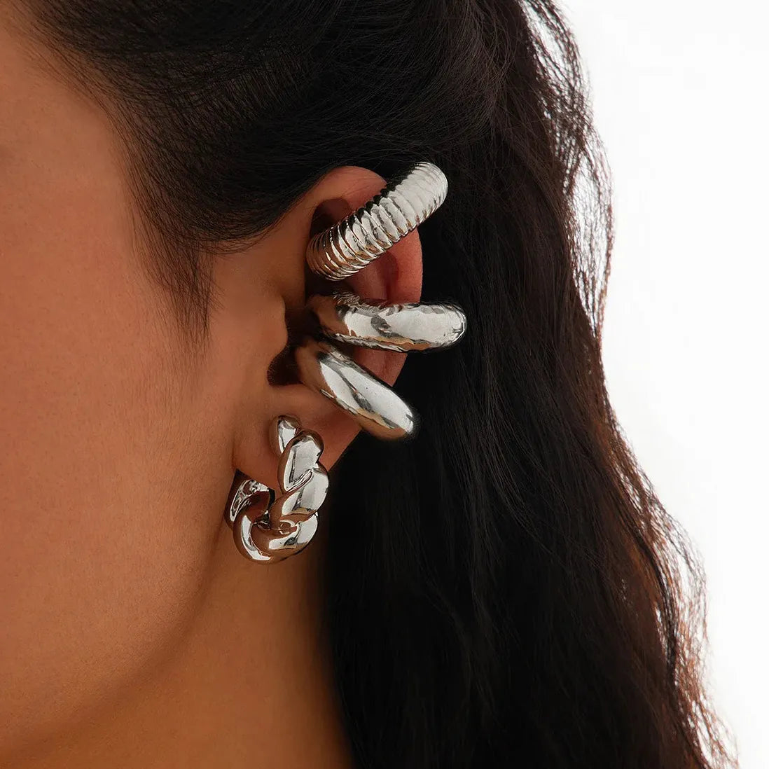 4Pcs Geometric C-Shape Ear Cuff Clip-On Earrings for Women Stylish Jewelry