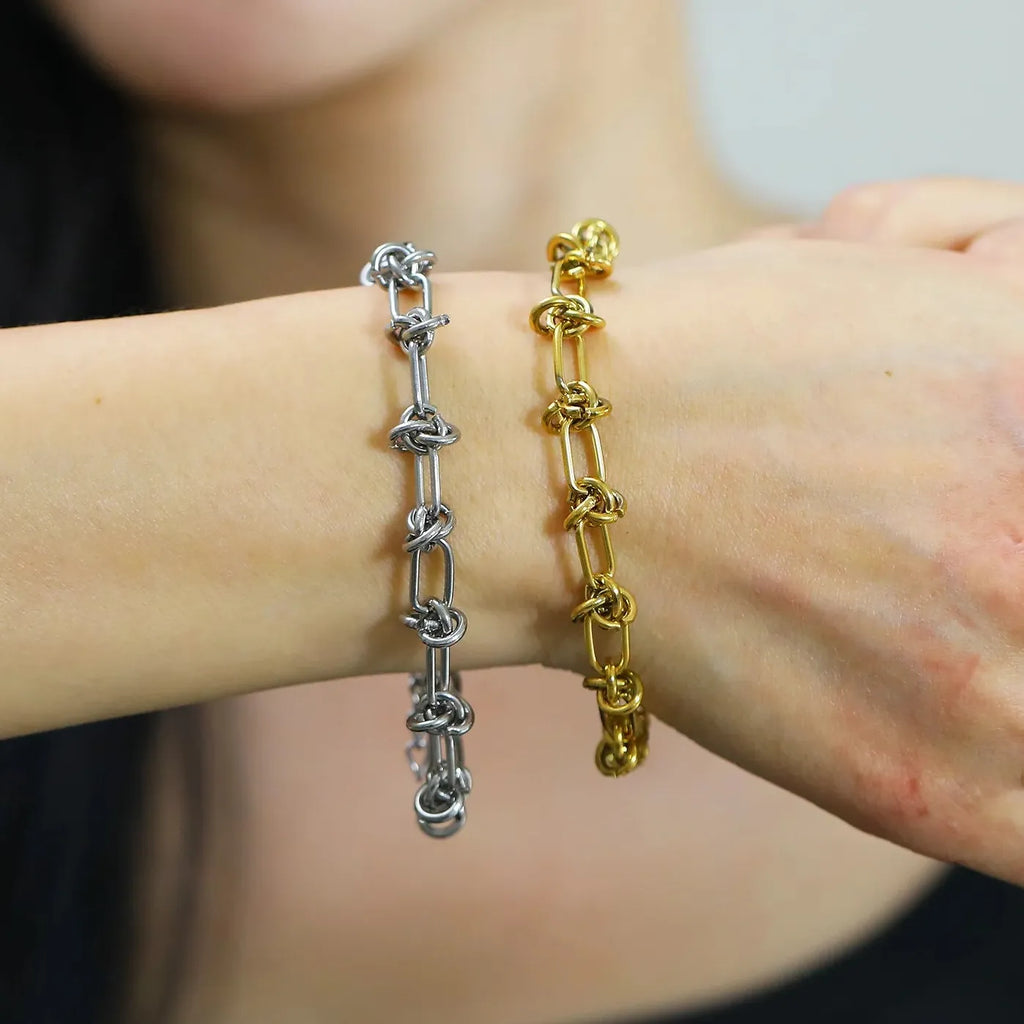 18K Gold Plated Geometric Knot Chain Bracelet Waterproof Unisex Gift Jewelry