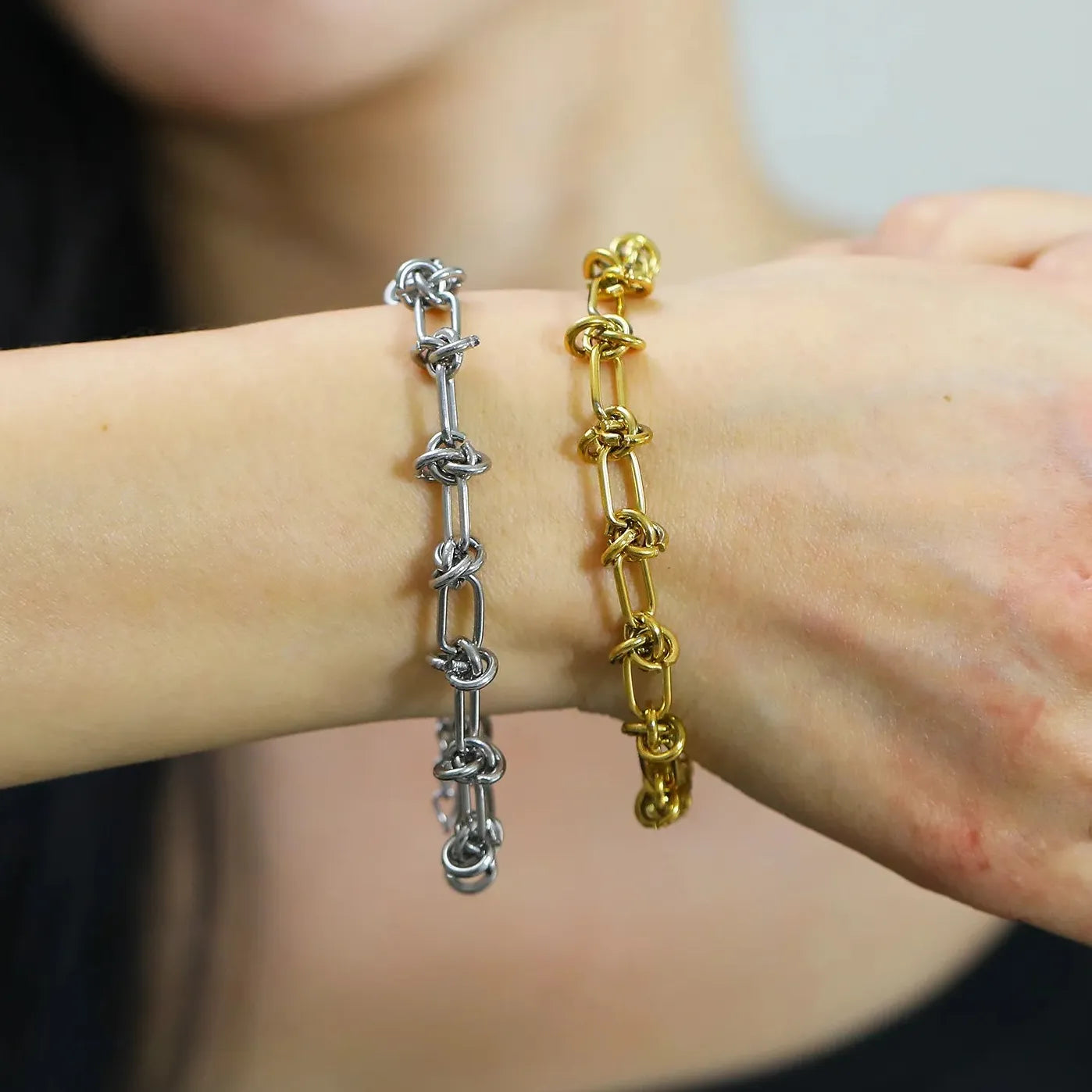 18K Gold Plated Geometric Knot Chain Bracelet Waterproof Unisex Gift Jewelry