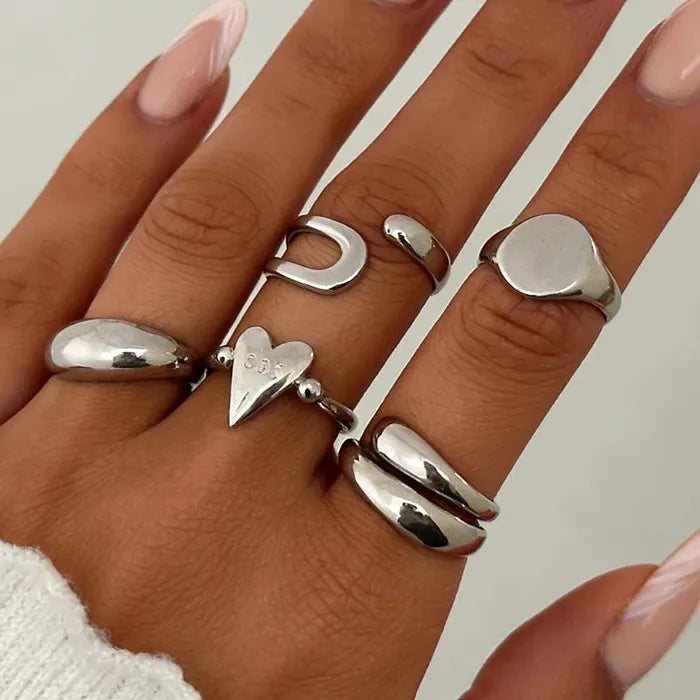 Adjustable Heart Water Drop Irregular Huggie Ring Set for Women Jewelry