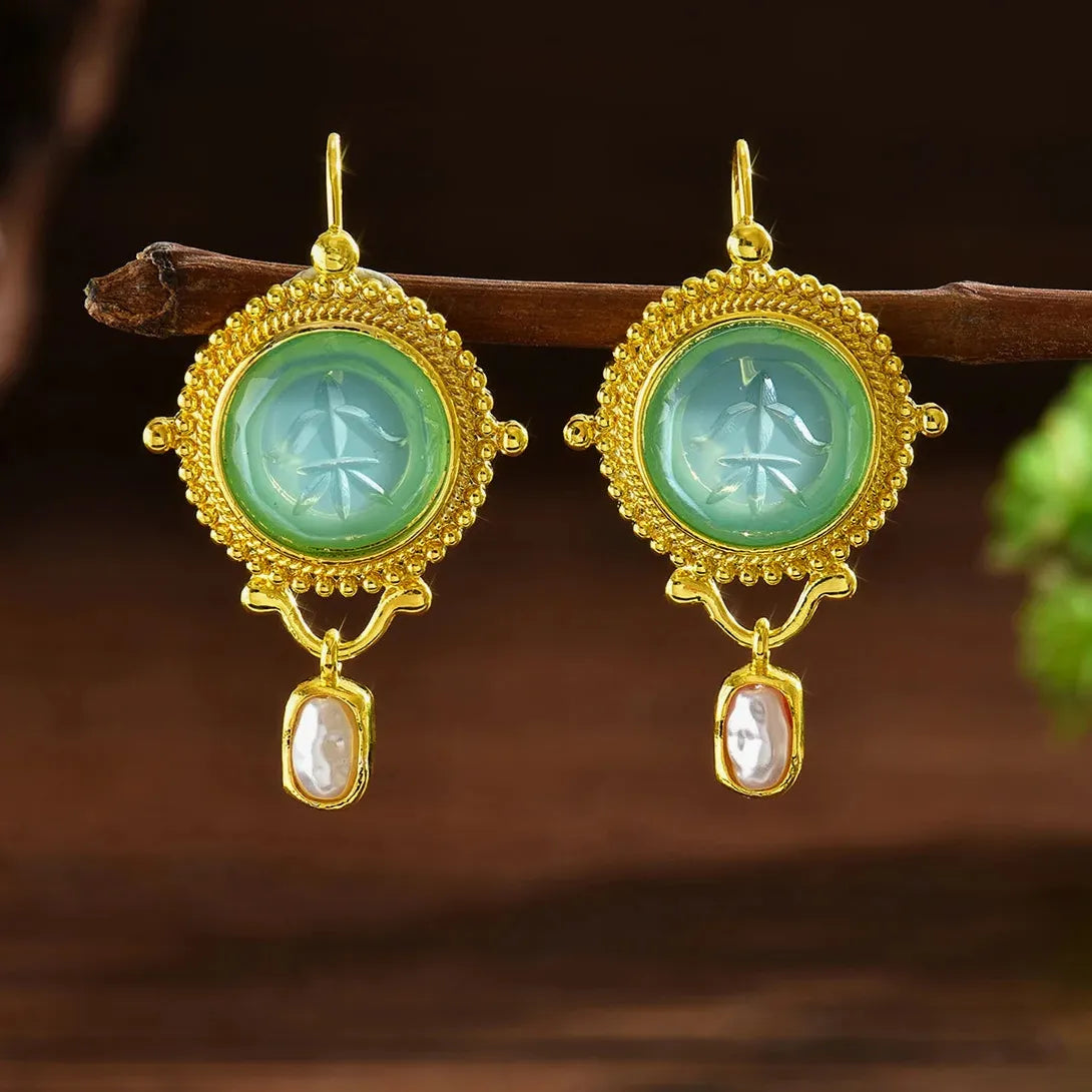 Blue Geometric Inlay Imitation Pearl Drop Earrings for Women Party Jewelry