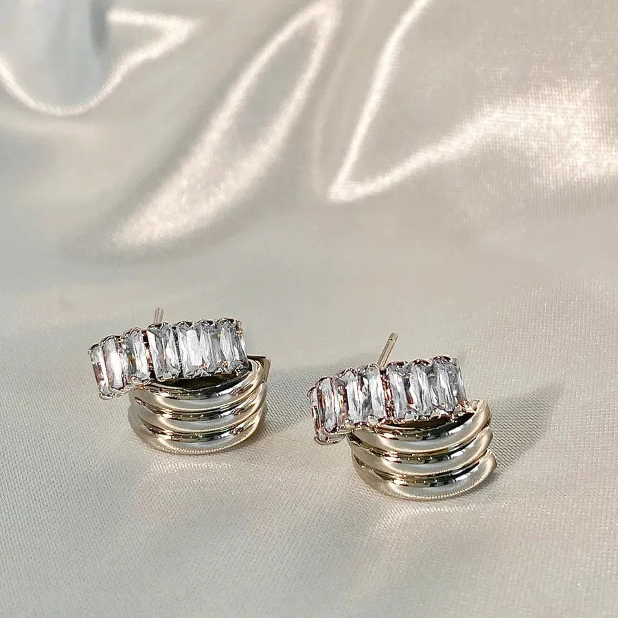 Vintage Crystal C-Shaped Drop Earrings Zinc Alloy Wedding Gift for Women