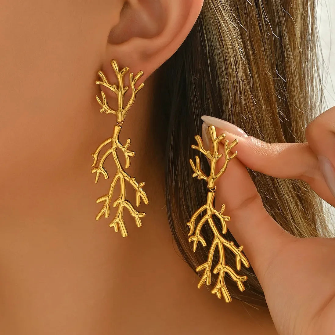 Stainless Steel Tree Branch Drop Earrings for Women Punk Tassel Jewelry Gift