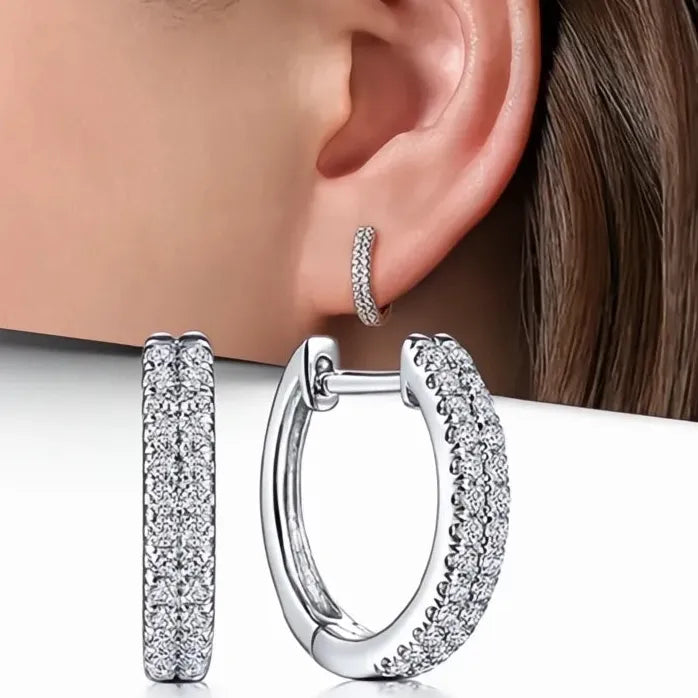 Silver Geometric Hoop Earrings Women Full Paved CZ Stone Dainty Gift
