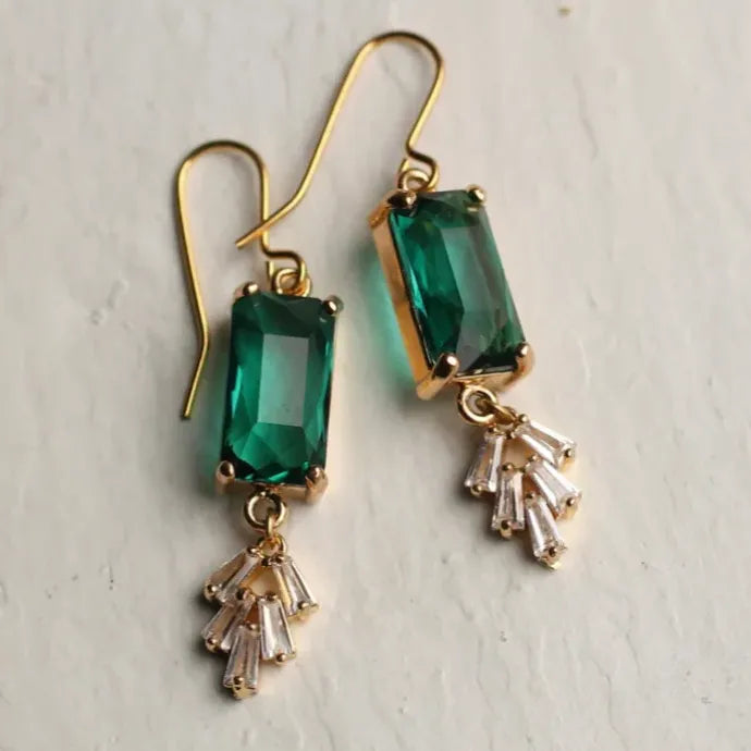 Romantic Green Crystal Drop Earrings for Ladies Girls Geometric Tassel Zircon Jewelry Gift