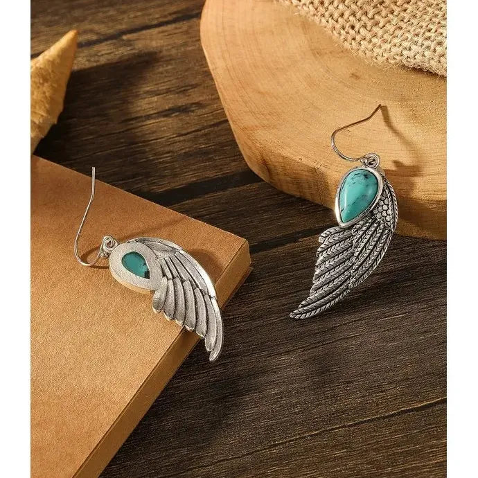 Bohemian Retro Geometric Turquoise Inlaid Drop Earrings for Women Zinc Alloy
