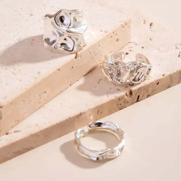 3Pcs Adjustable Irregular Geometric Skeleton Rings Unisex Punk Jewelry