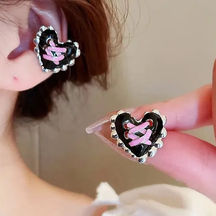 Punk Hip Hop Fox Animal Clip Earrings Black Zircon Cone Metal Non-Piercing Cuff Women