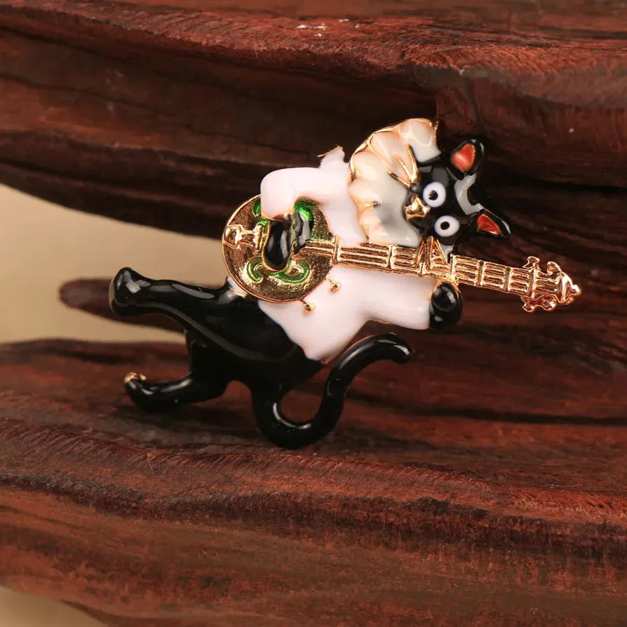 Luxury Guitar Cat Brooch Classic Jewelry Gift for Men and Women