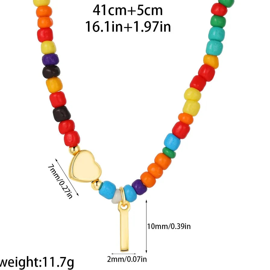 18k Gold Plated Alphabet Letter Pendant Necklace Beads Mini Heart Choker Women