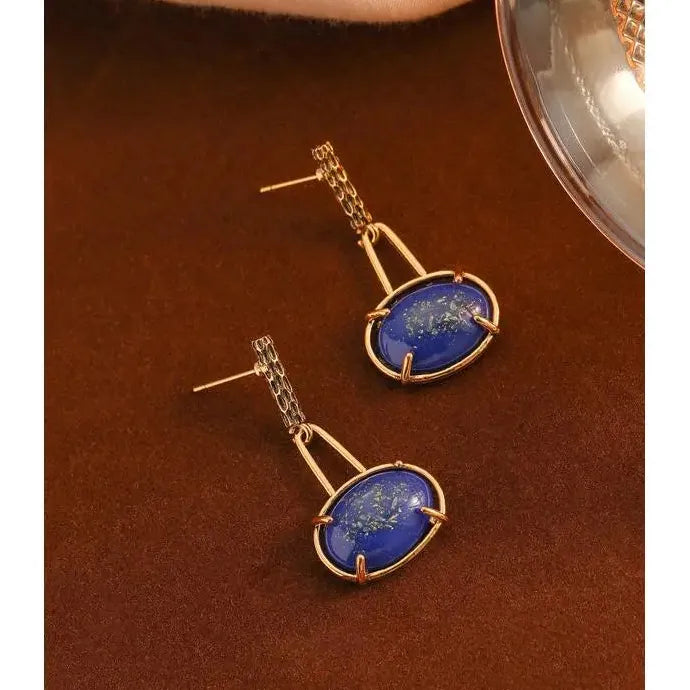 Vintage Bohemian Sapphire Geometric Drop Earrings for Women Zinc Alloy Jewelry Gift