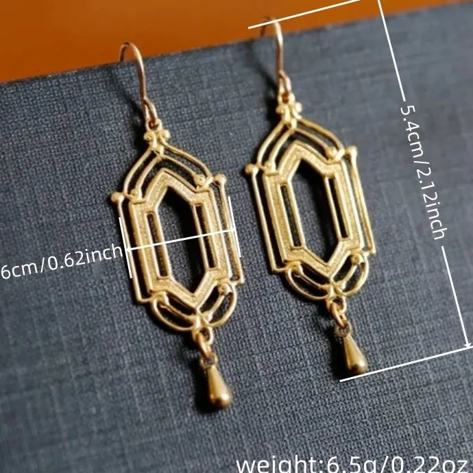 Retro Gold Geometric Square Drop Earrings for Women Zinc Alloy Jewelry