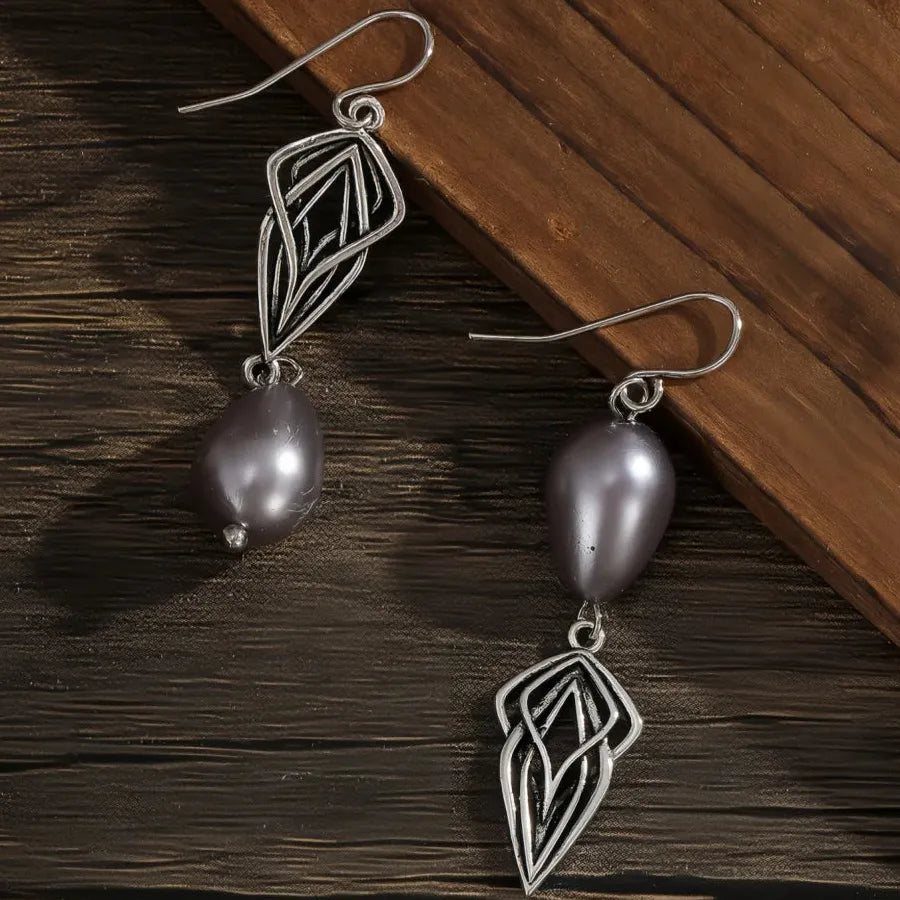 Fashion Flower Imitation Pearl Dangle Earrings Silver Zinc Alloy for Women