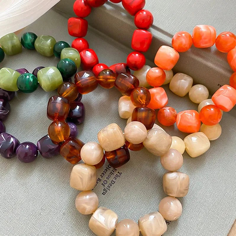 Boho Acrylic Irregular Square Round Beaded Bracelet for Women Korean Fashion