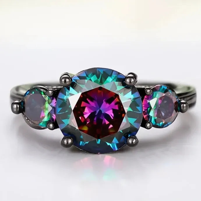 Black Cubic Zirconia Wedding Band Ring for Women Vintage Brass Finger Accessory