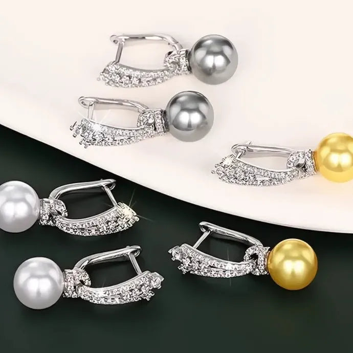 Luxury Imitation Pearl Drop Earrings with Cubic Zirconia Wedding Jewelry
