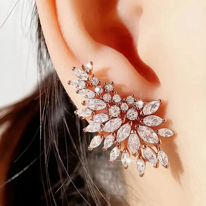 Geometric Copper Alloy Stud Earrings with Cubic Zirconia for Women